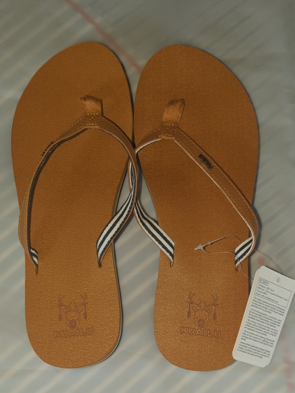 Kuwaii Brown Women's Striped Toe-Post Sandals